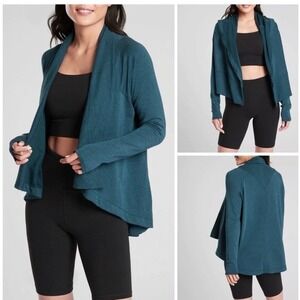 Athleta Sz L Nirvana Wrap Cardigan‎ Soft Comfy Layer Yoga Athleisure Lounge Teal